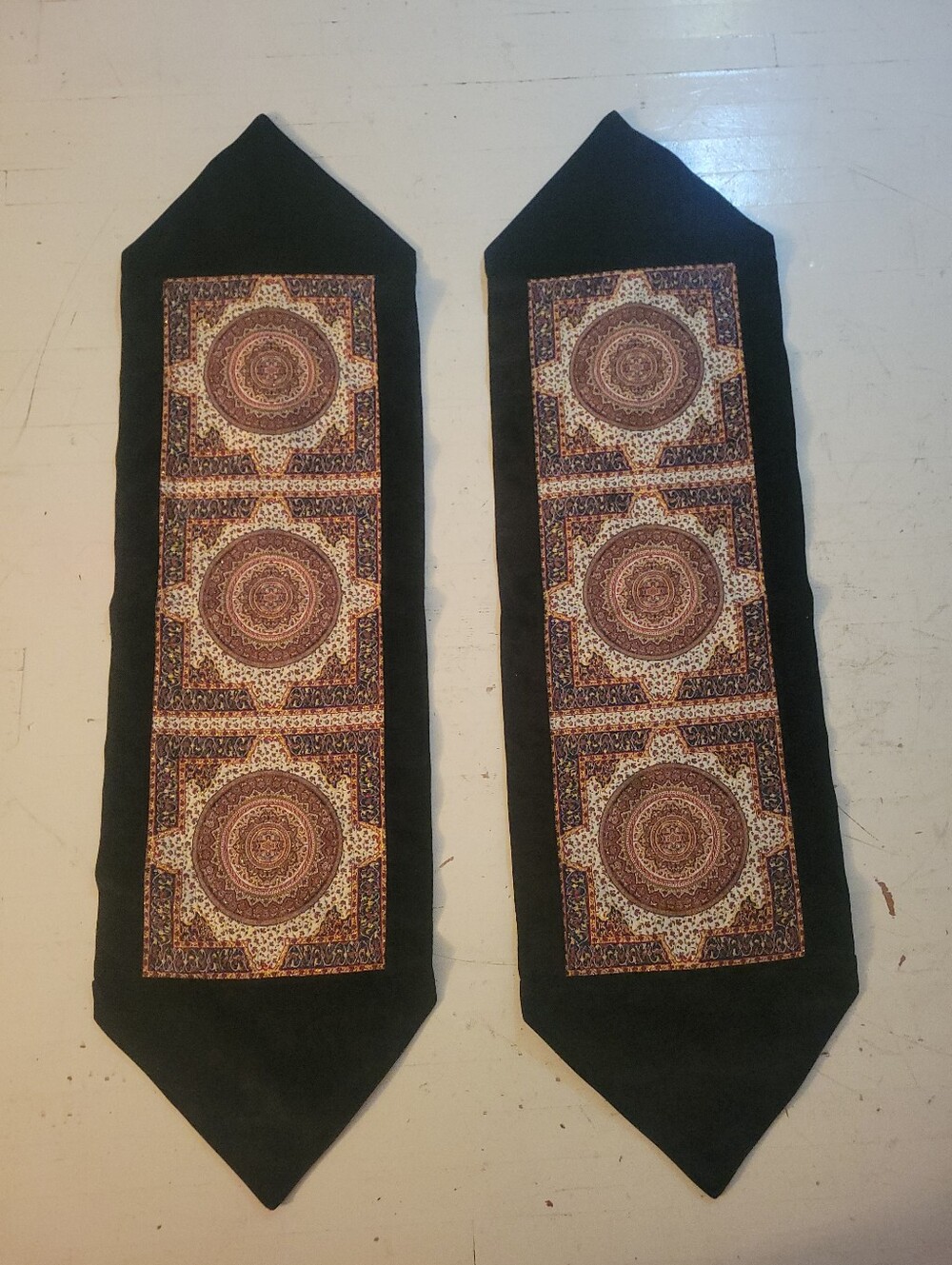 Bohemian Medallion Table Runner Pair With Black Velvet Border